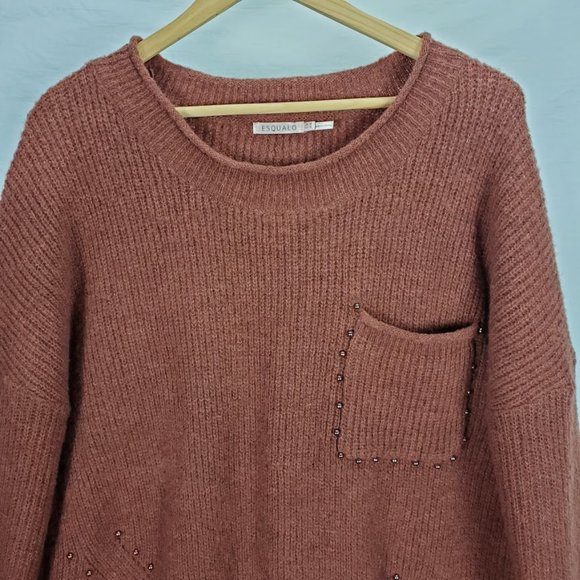 Esqualo Studded Pocket Sweater Medium Distressed - Picture 3 of 8